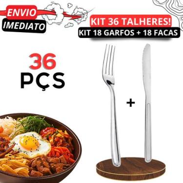 Imagem de Jogo 36 Talheres Inox para Cozinha 18 Garfos 18 Facas Talheres Alta Qu