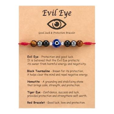 Imagem de Tarsus Pulseiras de olho turco da sorte, pulseira vermelha ajustável para mulheres e homens, presente de proteção - turmalina preta, hematita, contas de olho de tigre, One Size, Nylon, Sem Pedra