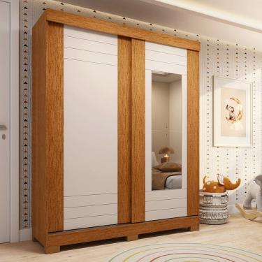 Imagem de Guarda-roupa Infantil 2 Portas de Correr e Espelho 140cm X 188cm 100% Mdf Lunara Espresso Móveis Cinamomo/Off White