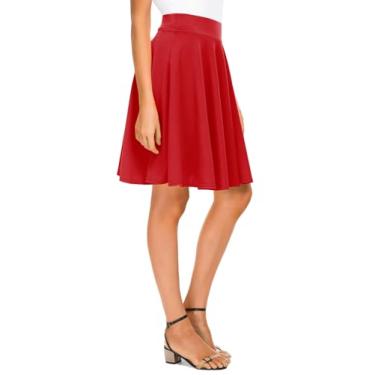 Imagem de Urban CoCo Saia midi básica feminina, versátil, elástica, rodada, casual, cintura alta, Vermelho longo, M