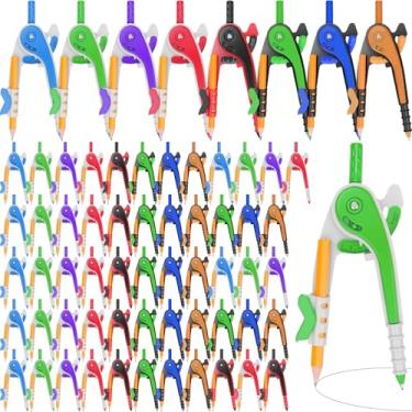 Imagem de ZEALOR Conjunto de 64 peças, bússola de matemática, geometria, matemática, compasso de desenho de plástico de 15 cm com lápis para matemática, estudante, sala de aula, escola, escritório, marcenaria