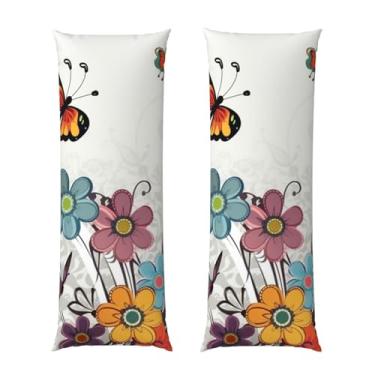 Imagem de Capa de travesseiro corporal com zíper oculto, fronha longa de microfibra macia e respirável para travesseiro corporal, capas de travesseiro de flores de borboleta de desenho animado para dormir
