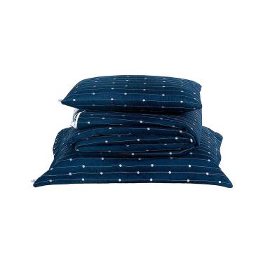 Imagem de Kit Cobre Leito Solteiro 4 Peças Bordado Urbany Hipercal 400 Fios 100% Poliéster - Azul Marinho