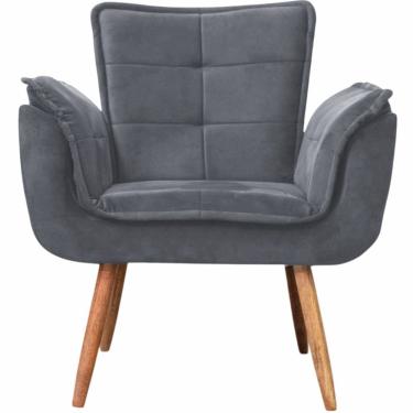 Imagem de Poltrona Conflex Decorativa Opala Rafaela confortável estofada Grafite pés palito de madeira maciça