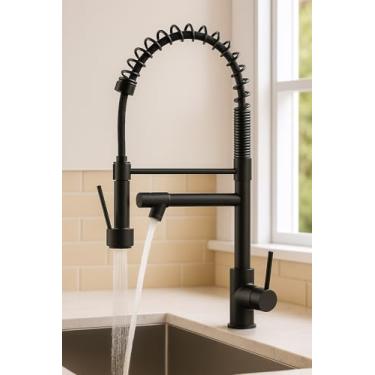Imagem de Torneira Gourmet Cozinha Monocomando, Torneira de Cozinha Bancada Com Spray Extensor, Volante Em Alavanca, Fácil Encaixe (Preto)