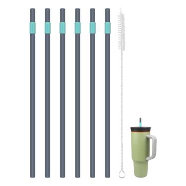 Imagem de KLOWOAH Canudos de substituição para copo Owala 1,134 g, com 1 escova, pacote com 6 (azul marinho)