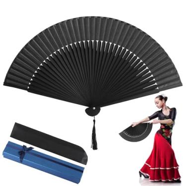 Imagem de Ventilador de mão dobrável de 37 cm, ventilador de seda de bambu portátil com caixa de presente, ventiladores dobráveis vintage elegantes para mulheres e meninas, estilo chinês japonês para festa
