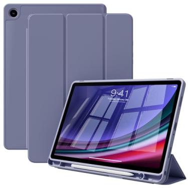 Imagem de KVTVOU Capa para Samsung Galaxy Tab A9 8,7 polegadas 2023 (SM-X110/X115/X117), capa inteligente fina e leve com suporte triplo com capa traseira de TPU macio para tablet Samsung Galaxy Tab A9, roxa
