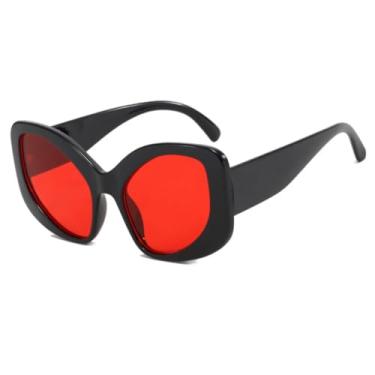 Imagem de Óculos de sol estilo gatinho feminino, luxuoso, vintage, punk, masculino, armação grande, retrô, UV400 (preto e vermelho)