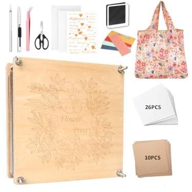 Imagem de KAXYEW Kit grande de prensa de flores, 28 x 28 cm, tábuas de prensagem de flores de madeira com bolsa de armazenamento, arte de flores prensadas DIY - Ímã de geladeira, presente de preservação de