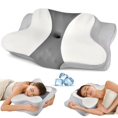 Imagem de Travesseiro cervical para alívio da dor no pescoço – Travesseiro ergonômico para dormir de lado para adultos, travesseiro de pescoço com contorno refrescante, travesseiro ortopédico para dormir de