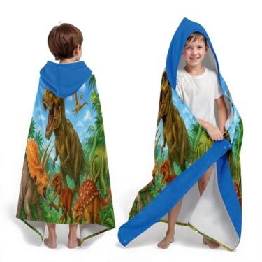 Imagem de Neapth Toalha de praia com capuz de dinossauro para meninos, 76,2 cm x 127 cm Toalha de banho infantil poncho para crianças, azul macio absorvente com capuz para 3-10 anos roupão de banho para banho