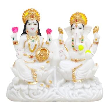 Imagem de Estátuas religiosas Harmony Lakshmi Ganesh, poliresina tradicional pintada à mão, multicolorida, 11 x 8 x 14 cm