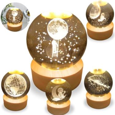 Imagem de Luminária de Mesa LED Bola de Cristal 3D com Base de Madeira Design Astronômico Gravação a Laser Iluminação Suave USB, Ideal para Decoração de Quarto Escritório - Lene (Escada da Terra 3D)