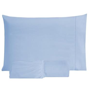Imagem de Jogo Lençol 100% Algodão 200 Fios C/Elástico Fronhas Ponto Palito Antialérgico (Azul Bebe, Solteiro)