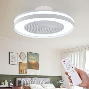 Imagem de HUMHOLD Ventoinhas de teto inteligentes de baixo profle com controle remoto de luz de 3 reguláveis/aplicativos, ventiladores de teto sem lâmina de 50 cm com 6 velocidades, temporizador, motor CC