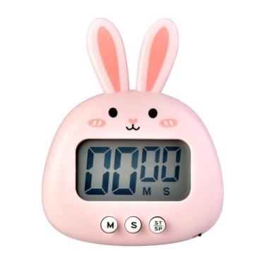 Imagem de Timer de cozinha digital coelho fofo magnético operação fácil de fácil alarme clear timer de cozinha para o escritório da escola de família (Pinkish)