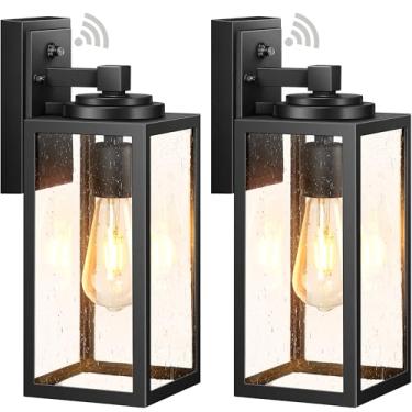 Imagem de VIANIS Iluminação externa grande de 36,8 cm do crepúsculo ao amanhecer, luminárias externas modernas pretas com vidro temperado, luzes antiferrugem para varanda ao ar livre para casa, luzes de parede