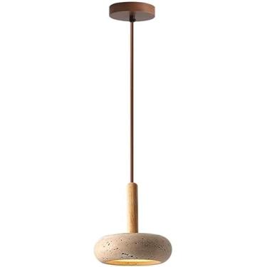 Imagem de LTBFDDC Lâmpada pendente de travertino Wabi-Sabi resistente e durável luz pendente de sombra de pedra natural com luz suspensa de tronco mini iluminação pendente para cozinha ilha sala de jantar