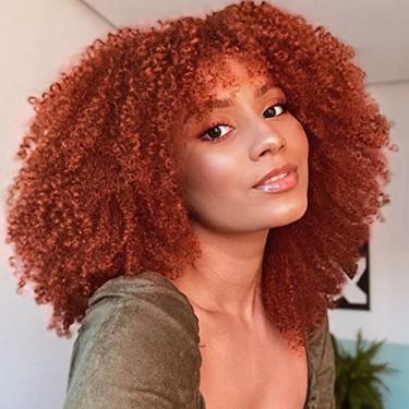 Imagem de LINGHANG Perucas Curtas Curtas para Mulheres Negras, Perucas Afro Encaracoladas Ginger Kinky para Mulheres Negras, Perucas Sintéticas Gengibre Laranja Afro Curly para Uso Diário