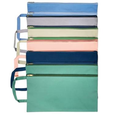 Imagem de XIWUMOER Bolsa de malha A4 com zíper, bolsa de arquivo impermeável com alça, organizador de documentos dobrável para escola, escritório, viagens - pasta durável com projeto de quebra-cabeça/ponto cruz