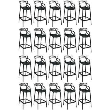Imagem de Kit 20 Banquetas Allegra com Encosto Design Cozinha/Bancada - Preto - 