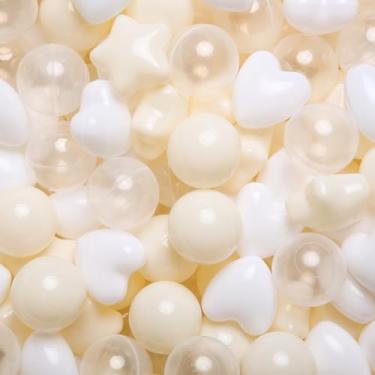 Imagem de GOGOSO Bolas de plástico para poços de bolas, formato de coração de estrelas para crianças pequenas, bege + transparente + branco, 100 peças