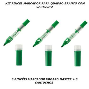 Imagem de Pincel marcador quadro branco 3 un com 3 cartuchos verde kit - PILOT