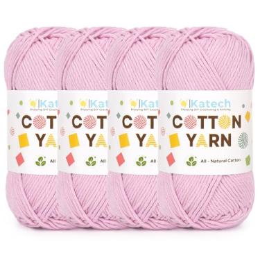 Imagem de Katech 1OO% fio de algodão para crochê e tricô - 4 pacotes de 100 g - 4 fios de crochê de algodão médio (penteado) macio e respirável - ideal para panos de prato, roupas de bebê, pegadores de panela e