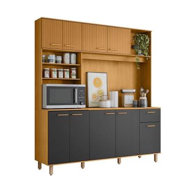 Imagem de Kit de cozinha 9 Portas 1 Gaveta 180cm Núria Freijo Ripado Grafite Acetinado - SSX Multicoisas