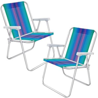 Imagem de Cadeira de Praia Alta em Alumínio 2 Unidades Degradê Verde, Azul e Lilás MOR