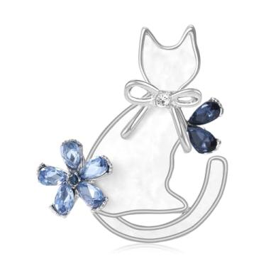 Imagem de Broches e alfinetes de gato branco de strass para mulheres desenho animado esmalte flor de cristal broche de gatinho broche de lapela terno colarinho chapéu acessórios de vestido decorações enfeites