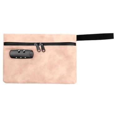 Imagem de ZJRDYYK Bolsa à prova de cheiro com trava de combinação, bolsa pequena de 24,5 cm x 16,5 cm com código, bolsas de mão pequenas com zíper de bloqueio, Rosa