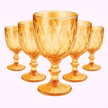 Imagem de Conjunto De 6 Taças Vidro Diamante 340ml Coloridas Elegante Kit Bico De Jaca Abacaxi Vinho Suco (Âmbar Brilhante)