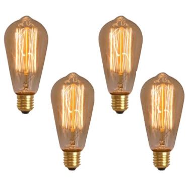 Imagem de Kit 4x Lâmpada Filamento Carbono Retrô Vintage ST64 40W E27 Âmbar Dimerizável (Tensão 220V)