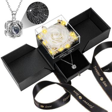 Imagem de Flores eternas de rosa branca real Lebana preservadas com colar