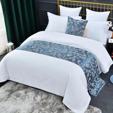 Imagem de HSTANGKY Lençol de cama corredor de cama moderno lençol de cama macio protetor de colcha elegante hotel quarto decoração de cama para casal queen king size-azul||Apenas 1 fronha 50 x 50 cm