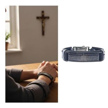 Imagem de Pulseira Oração Pai Nosso Couro Preto - FORNECEDOR 6