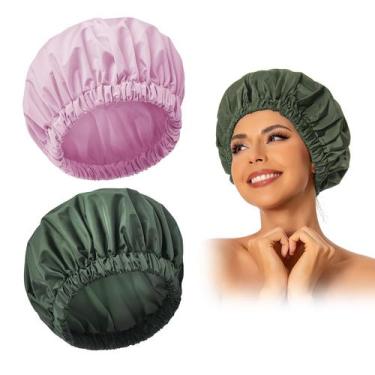 Imagem de Touca de banho reutilizável Edoneery Waterproof para mulheres verde e 