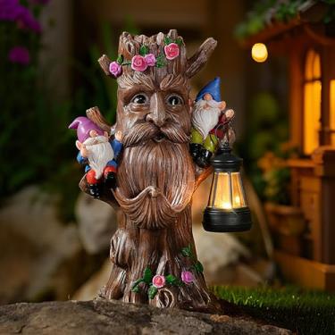 Imagem de Joint Honglin Estátua peculiar de jardim com gnomos – Decoração externa movida a energia solar com lanterna de LED, ornamento de quintal engraçado para gramado, pátio, varanda ou caminho de jardim