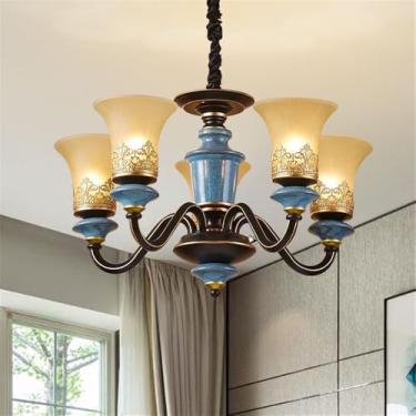 Imagem de Lâmpada Pendente Lustre LED Retro Cerâmica (C 3 Luzes) - Para Sala De Estar, Quarto, Estudo, Restaurante, Hotel, Café & Villa (E 5 luzes)