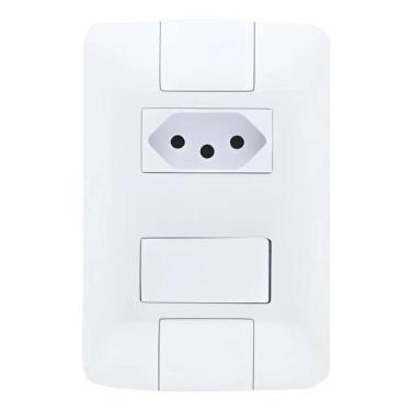 Imagem de 2X Kit 5 Cj 1 Interruptor Simples Com Tomada 20A Aria Branco