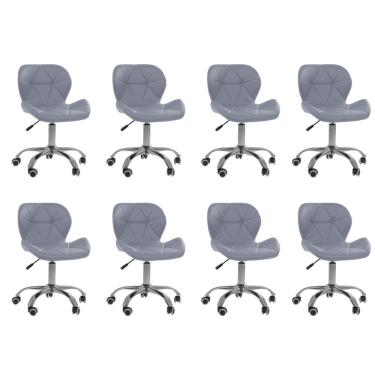 Imagem de Kit 8 Cadeiras Office Eiffel Slim Com Base Giratória E Ajustável Cinza
