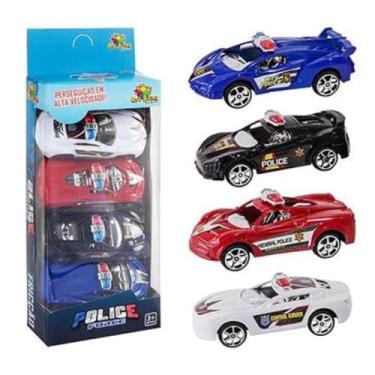Imagem de Carrinho Policia Friccao mini 4UN - Carrinhos Polícia Blister com 4-9,5cm - Caminhao Aventura Sobre Rodas Carro Carrinho - PANAMI