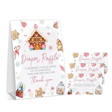 Imagem de Cazhes Christmas Baby Shower Games, 50 Winter Holiday Diaper Raffle Tickets + 1 Self-Standing Sign for Gender Reveal Baby Announcement Party Favor Supplies - C10