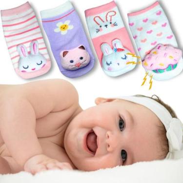 Imagem de Kit 4 Pares Meia Menina bebê antiderrapante 0 a 2 anos - Viére, Sortid