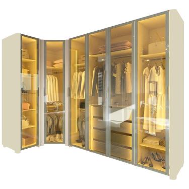 Imagem de Guarda Roupa Roupeiro Casal Gelius Innova de canto com 6 portas reflecta LED modulo 2 com larguras de 260 x 140 cm OFF White