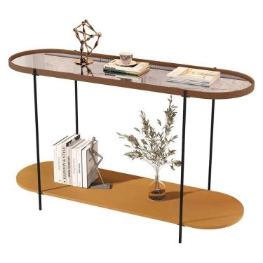 Imagem de Aparador Buffet Bancada Alamanda Sala Com Espelho E Pés Metal Castanho Nature Preto