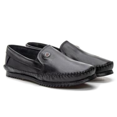 Imagem de Sapato Sapatilha Masculina Mocassim Antistress Casual Couro Liso Preto