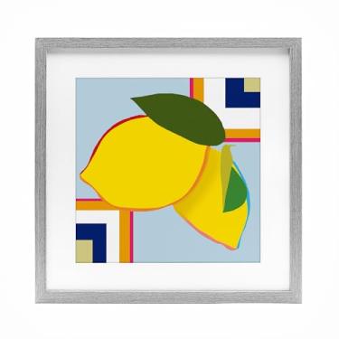 Imagem de Stupell Industries Impressão emoldurada geométrica limão fruta cinza sob vidro, design por Daniela Santiago, 40,6 x 40,6 cm